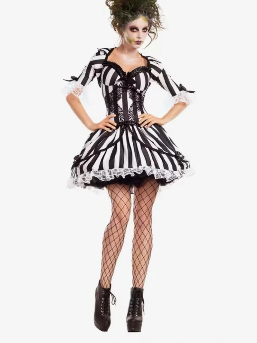 Black & White Striped Gothic Doll Costume